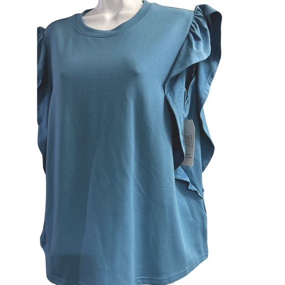 NEW Time & Tru Flutter Sleeve Feminine Blue Women’s Top Women’s SZ M - Picture 3 of 7